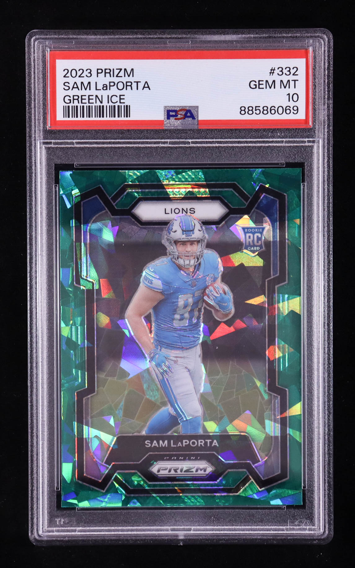 Sam LaPorta 2023 Panini Prizm Prizms Green Ice #332 RC (PSA 10) at PristineAuction.com Sam LaPorta 2023 Panini Prizm Prizms Green Ice #332 RC (PSA 10) at PristineAuction.com