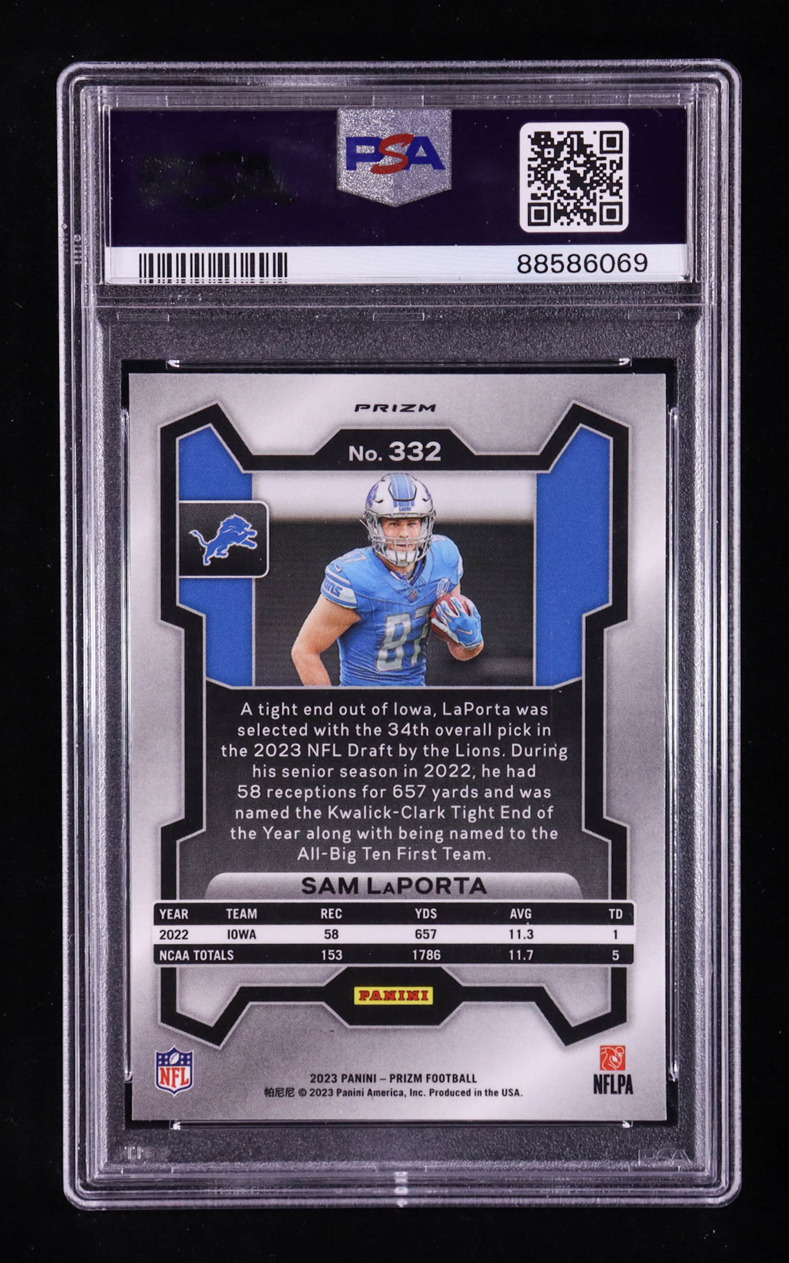 Sam LaPorta 2023 Panini Prizm Prizms Green Ice #332 RC (PSA 10) at PristineAuction.com Sam LaPorta 2023 Panini Prizm Prizms Green Ice #332 RC (PSA 10) at PristineAuction.com