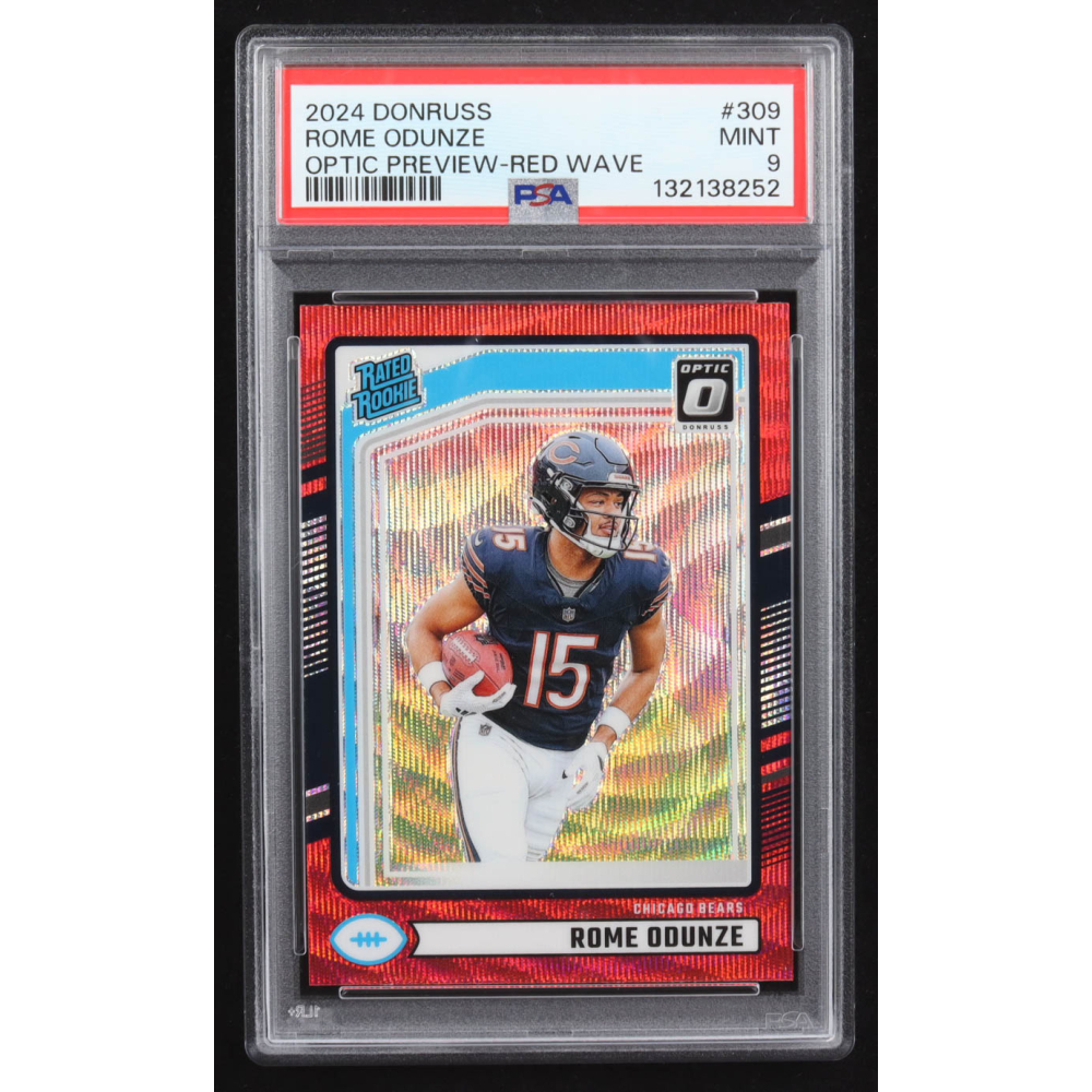Rome Odunze 2024 Donruss Optic Rated Rookies Preview Red Wave #309 RC (PSA 9) at PristineAuction.com