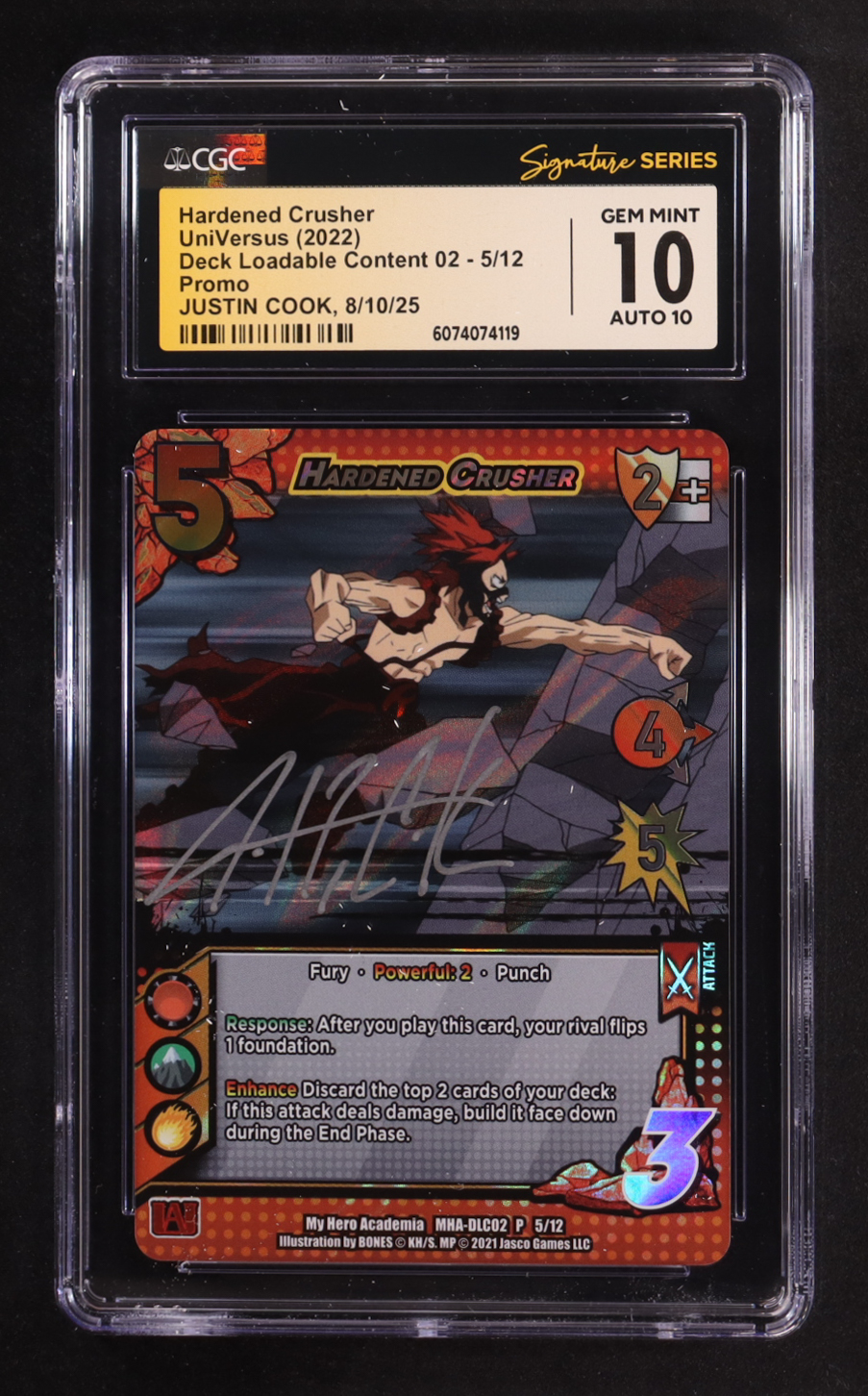 Justin Cook Signed 2022 UniVersus My Hero Academia Crimson Rampage DLC #5 Hardened Crusher (CGC 10 | Auto 10) at PristineAuction.com Justin Cook Signed 2022 UniVersus My Hero Academia Crimson Rampage DLC #5 Hardened Crusher (CGC 10 | Auto 10) at PristineAuction.com
