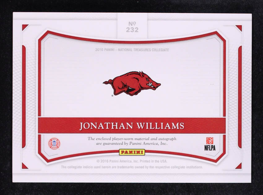 Jonathan Williams 2016 Panini National Treasures Collegiate Colossal Signature Materials #232 #73/99 RC at PristineAuction.com Jonathan Williams 2016 Panini National Treasures Collegiate Colossal Signature Materials #232 #73/99 RC at PristineAuction.com