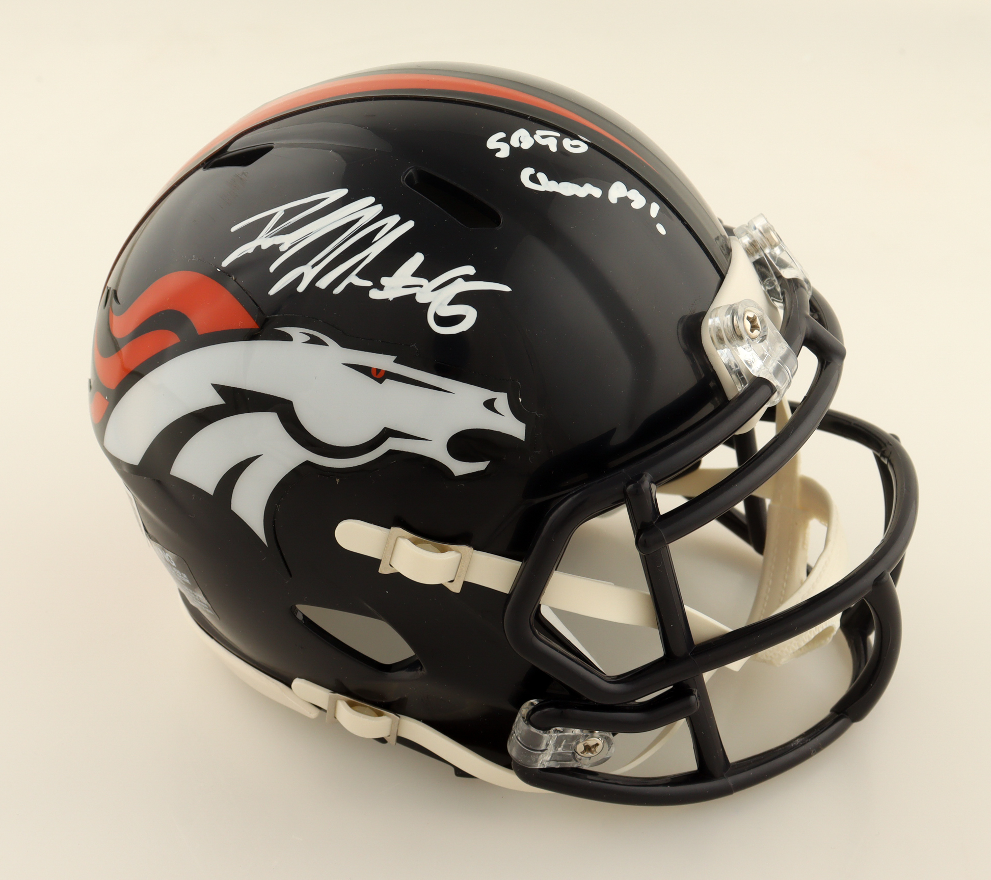 Derek Wolfe Signed Broncos Speed Mini Helmet Inscribed "SB 50 Champs!" (Beckett) at PristineAuction.com Derek Wolfe Signed Broncos Speed Mini Helmet Inscribed "SB 50 Champs!" (Beckett) at PristineAuction.com