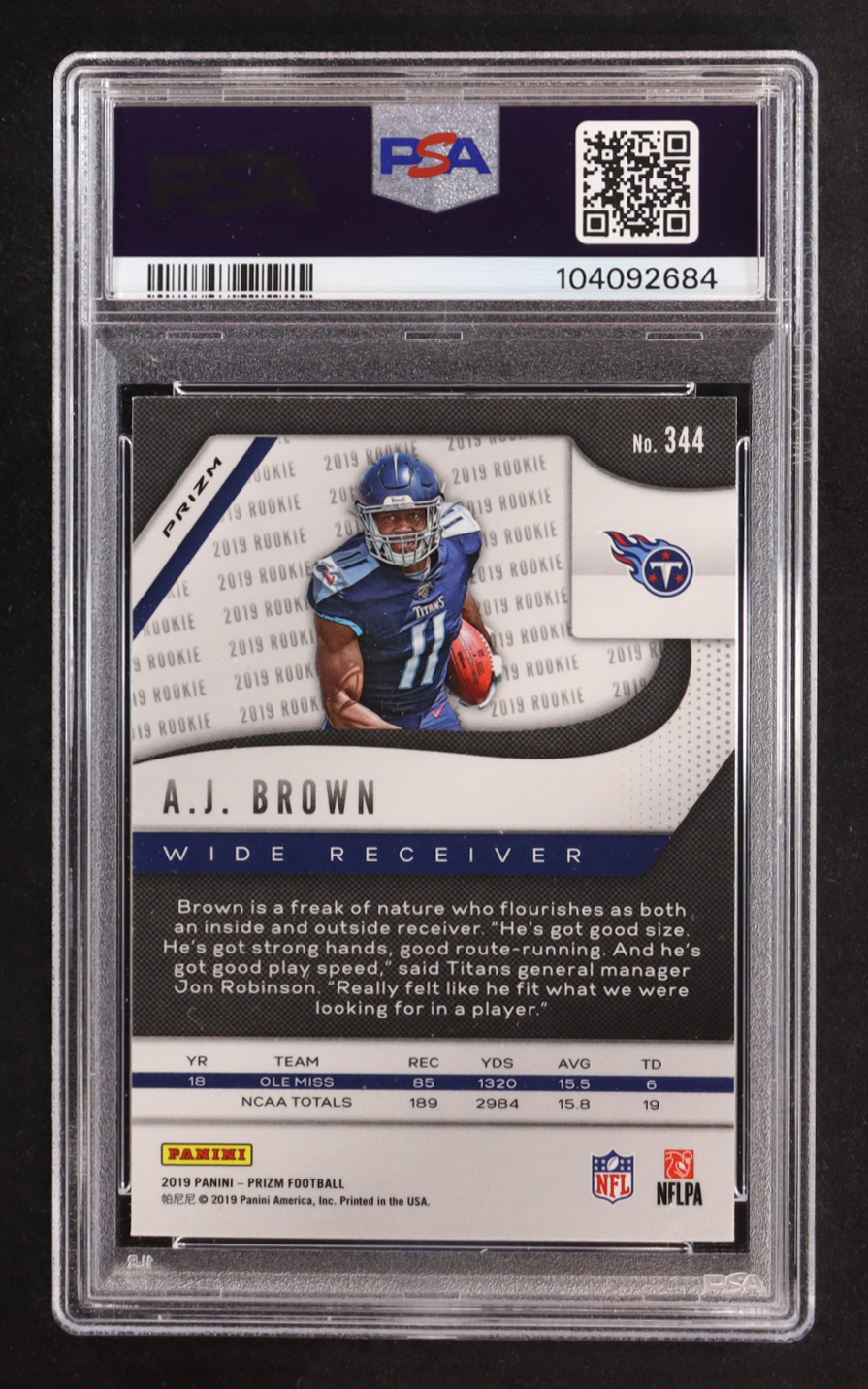 AJ Brown 2019 Panini Red/White/Blue Prizm #344 RC (PSA 10) at PristineAuction.com AJ Brown 2019 Panini Red/White/Blue Prizm #344 RC (PSA 10) at PristineAuction.com