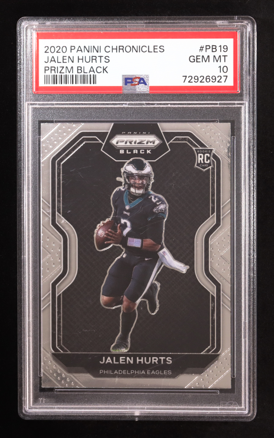 Jalen Hurts 2020 Panini Chronicles Prizm Black #PB-19 RC (PSA 10) at PristineAuction.com Jalen Hurts 2020 Panini Chronicles Prizm Black #PB-19 RC (PSA 10) at PristineAuction.com