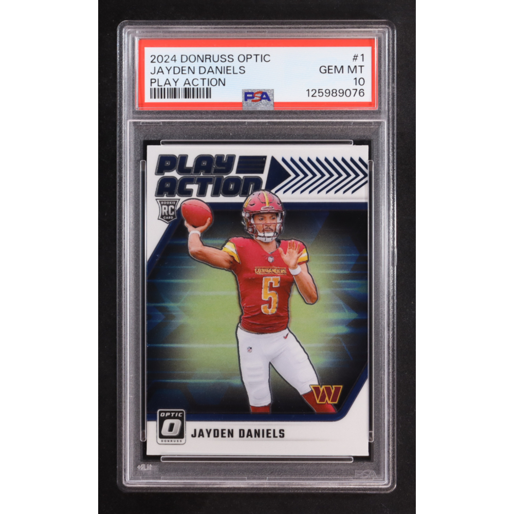 Jayden Daniels 2024 Donruss Optic Play Action #1 RC (PSA 10) at PristineAuction.com