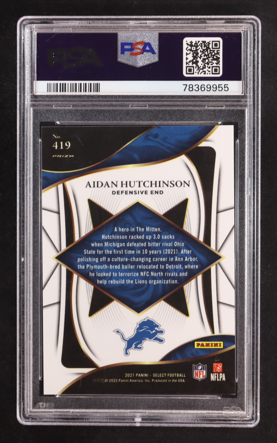 Aidan Hutchinson 2021 Panini Select XRC #419 RC (PSA 9) at PristineAuction.com Aidan Hutchinson 2021 Panini Select XRC #419 RC (PSA 9) at PristineAuction.com