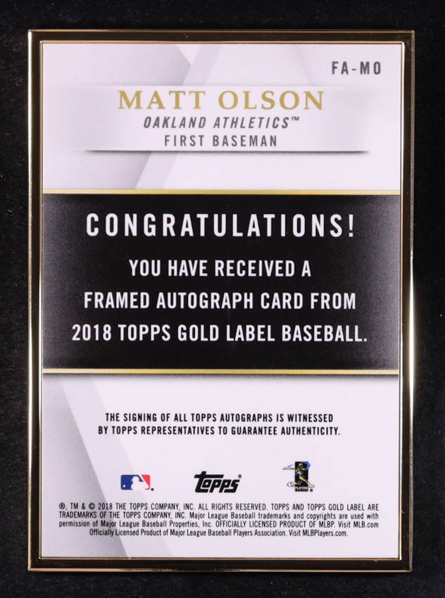 Matt Olson 2018 Topps Gold Label Framed Autographs Red #FAMO #20/25 at PristineAuction.com Matt Olson 2018 Topps Gold Label Framed Autographs Red #FAMO #20/25 at PristineAuction.com