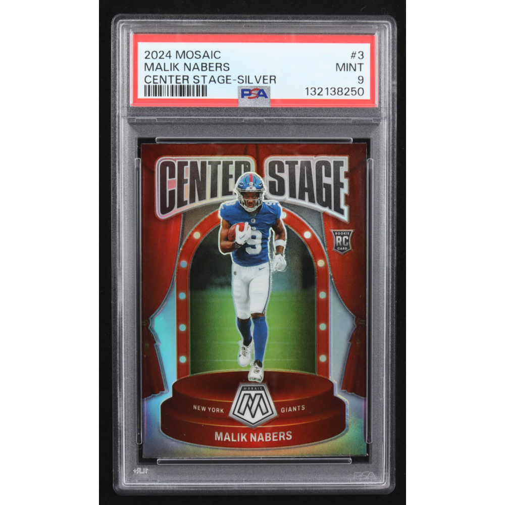 Malik Nabers 2024 Panini Mosaic Center Stage Silver #3 Malik Nabers RC (PSA 9) at PristineAuction.com