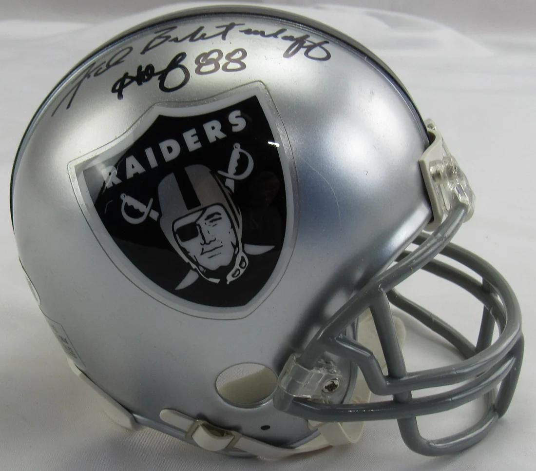 Fred Bilentenkoff Signed Raiders Mini Helmet Inscribed "HOF 88" (JSA) at PristineAuction.com Fred Bilentenkoff Signed Raiders Mini Helmet Inscribed "HOF 88" (JSA) at PristineAuction.com