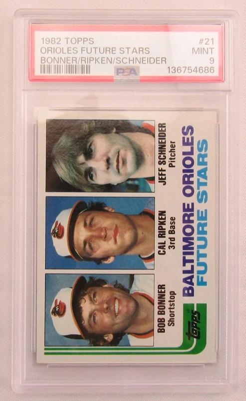 Bob Bonner / Cal Ripken Jr. / Jeff Schneider 1982 Topps #21 RC (PSA 9) at PristineAuction.com Bob Bonner / Cal Ripken Jr. / Jeff Schneider 1982 Topps #21 RC (PSA 9) at PristineAuction.com