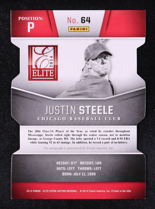 Justin Steele 2014 Elite Extra Edition Prospects Signatures Inspirations #64 #079/100 at PristineAuction.com Justin Steele 2014 Elite Extra Edition Prospects Signatures Inspirations #64 #079/100 at PristineAuction.com