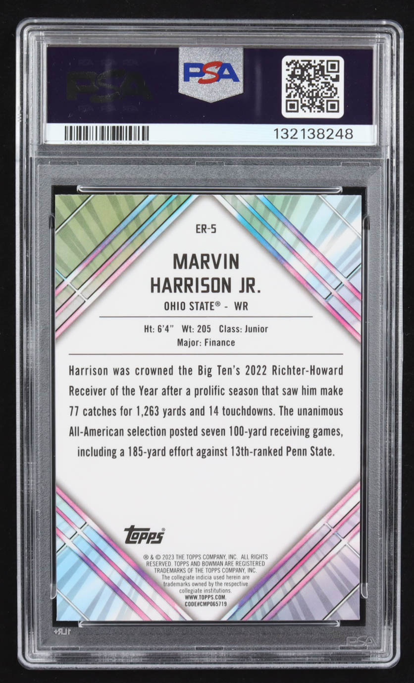 Marvin Harrison Jr. 2023 Bowman Chrome University Unexpected Delights Early Risers #ER5 (PSA 10) at PristineAuction.com Marvin Harrison Jr. 2023 Bowman Chrome University Unexpected Delights Early Risers #ER5 (PSA 10) at PristineAuction.com