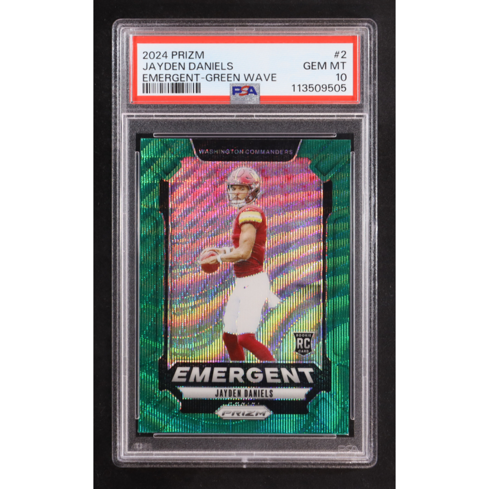 Jayden Daniels 2024 Prizm Emergent Green Wave #2 RC (PSA 10) at PristineAuction.com