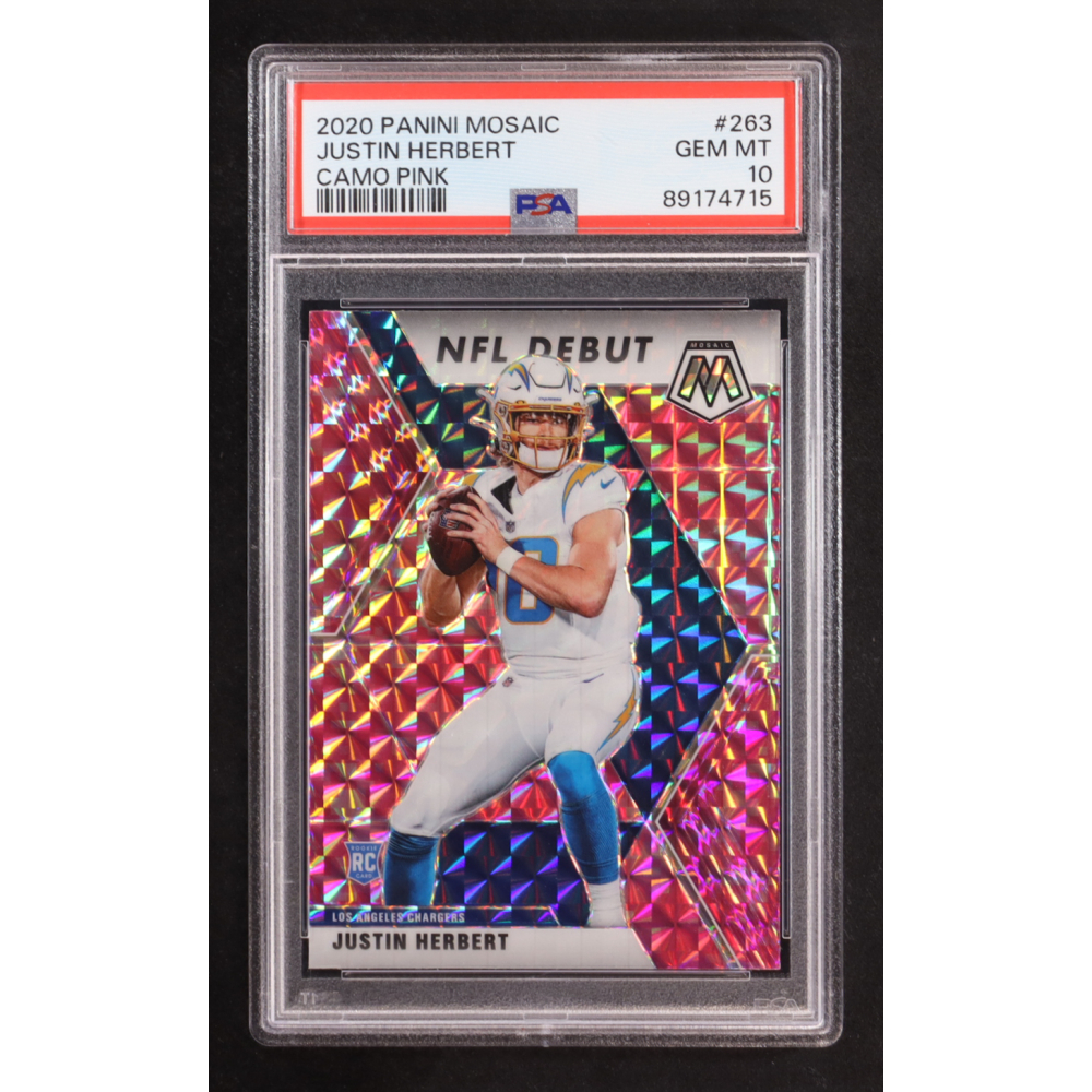 Justin Herbert 2020 Panini Mosaic Camo Pink #263 DEB RC (PSA 10) at PristineAuction.com