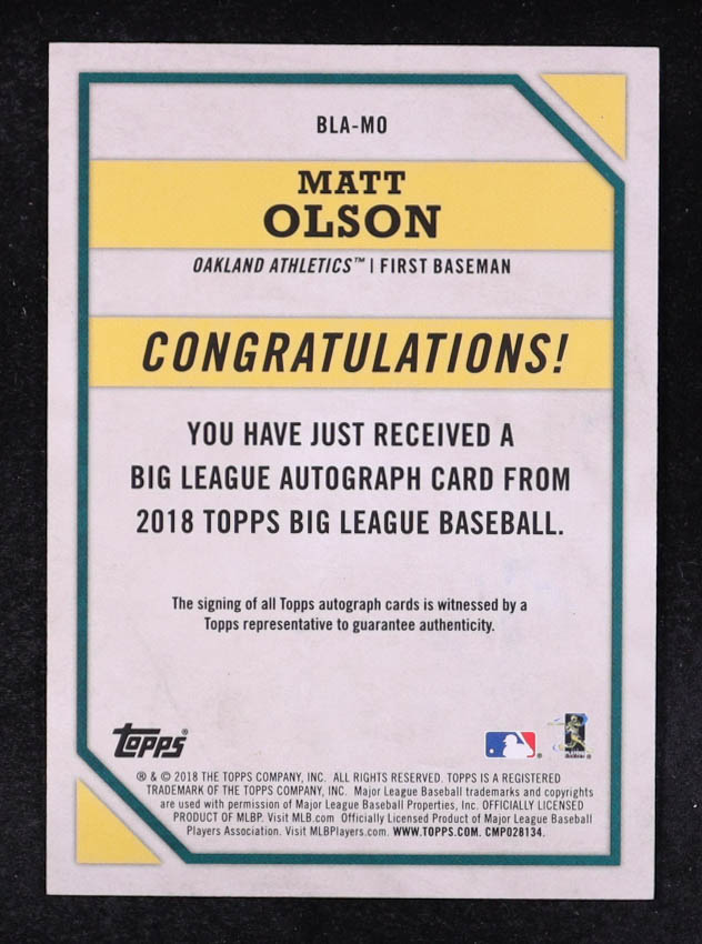 Matt Olson 2018 Topps Big League Autographs #BLAMO at PristineAuction.com Matt Olson 2018 Topps Big League Autographs #BLAMO at PristineAuction.com