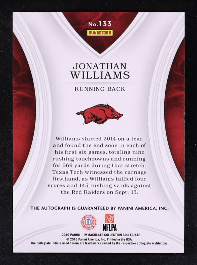 Jonathan Williams 2016 Immaculate Collection Collegiate AU #133 #12/99 RC at PristineAuction.com Jonathan Williams 2016 Immaculate Collection Collegiate AU #133 #12/99 RC at PristineAuction.com