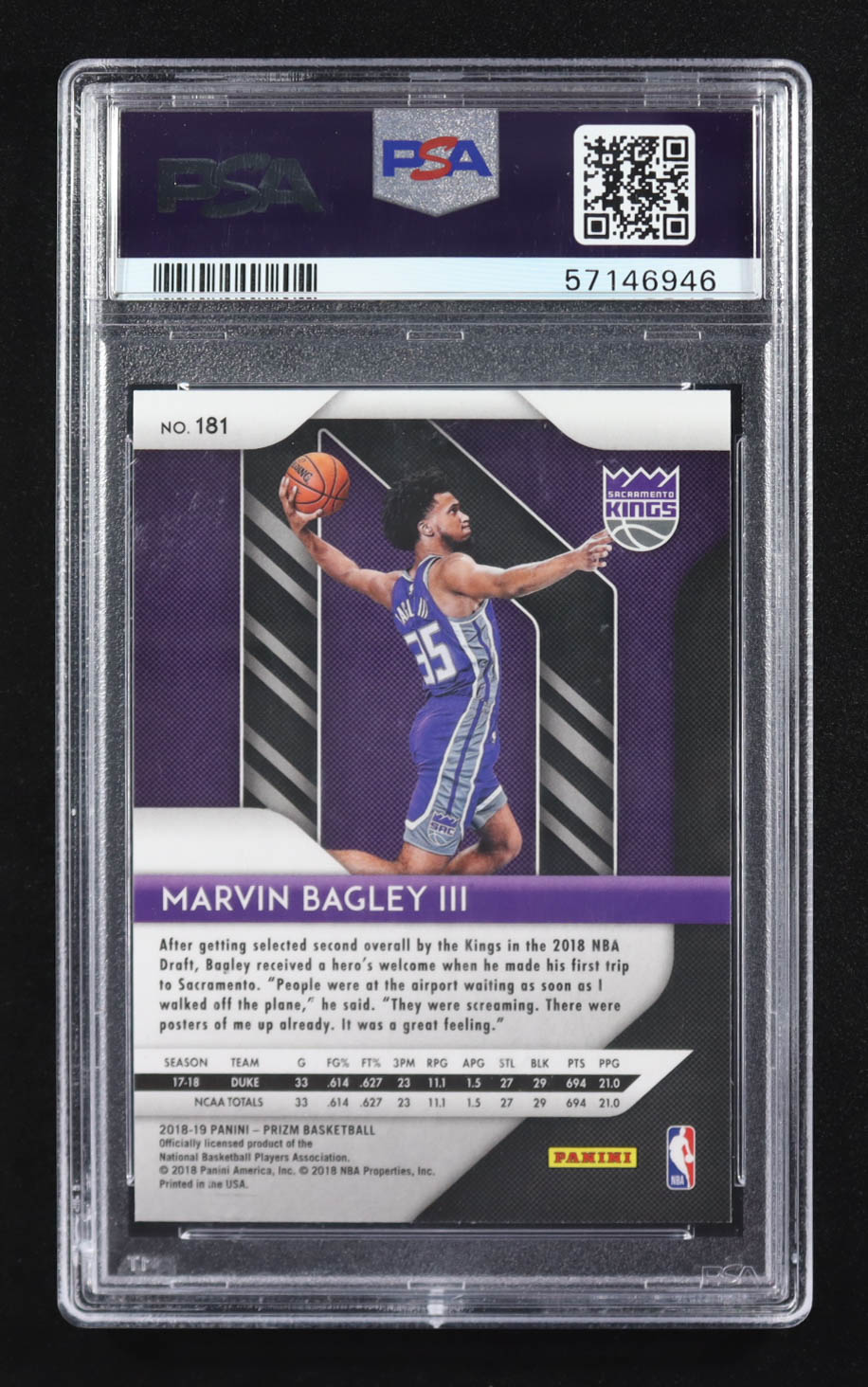 Marvin Bagley III 2018-19 Panini Prizm #181 RC (PSA 10) at PristineAuction.com Marvin Bagley III 2018-19 Panini Prizm #181 RC (PSA 10) at PristineAuction.com