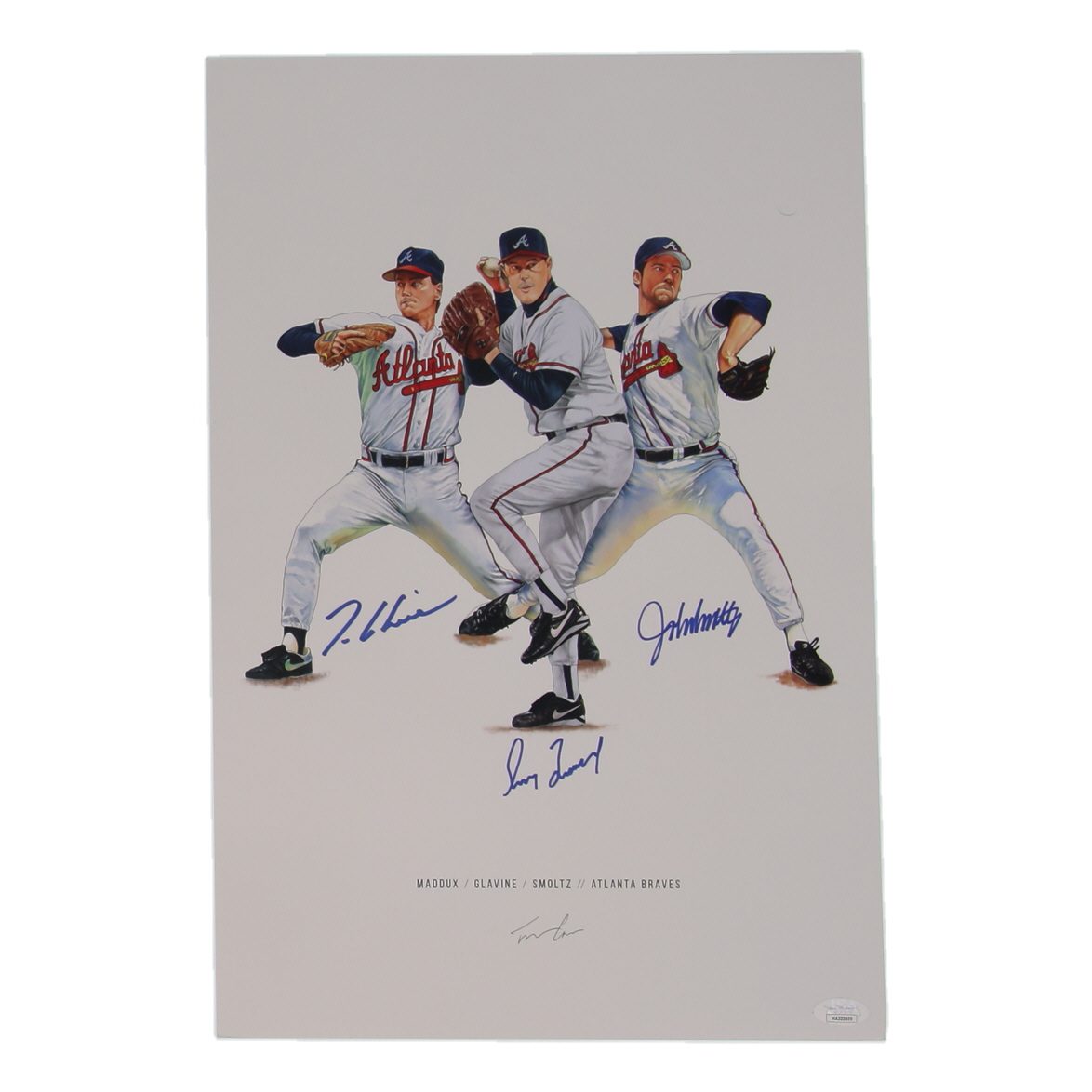 Greg Maddux, Tom Glavine & John Smoltz Signed "Atlanta Braves" 11x17 Print (Beckett) at PristineAuction.com Greg Maddux, Tom Glavine & John Smoltz Signed "Atlanta Braves" 11x17 Print (Beckett) at PristineAuction.com