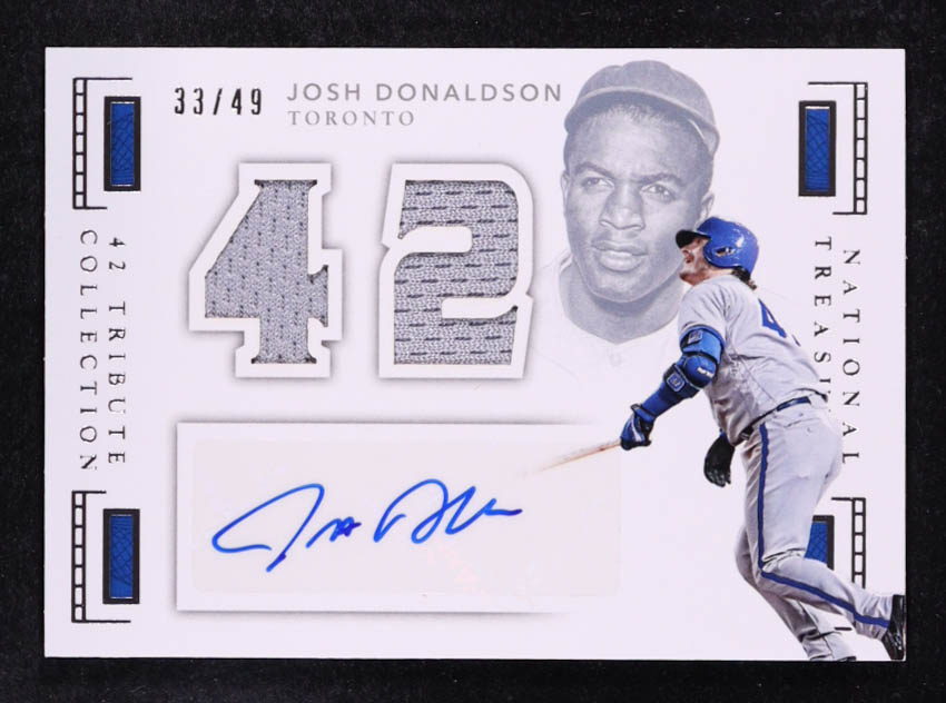 Josh Donaldson 2016 Panini National Treasures 42 Tribute Material Signatures #42JD #33/49 at PristineAuction.com Josh Donaldson 2016 Panini National Treasures 42 Tribute Material Signatures #42JD #33/49 at PristineAuction.com