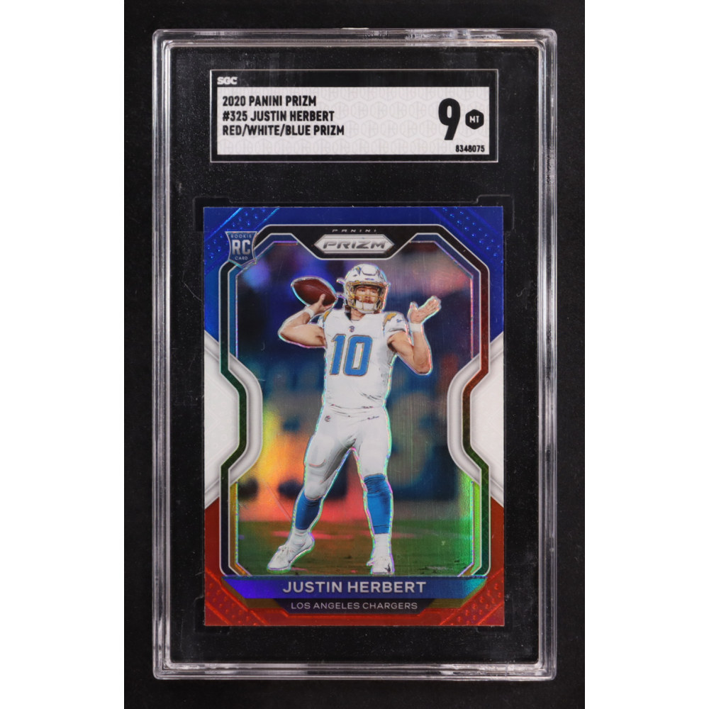Justin Herbert 2020 Panini Prizm Prizms Red White and Blue #325 RC (SGC 9) at PristineAuction.com