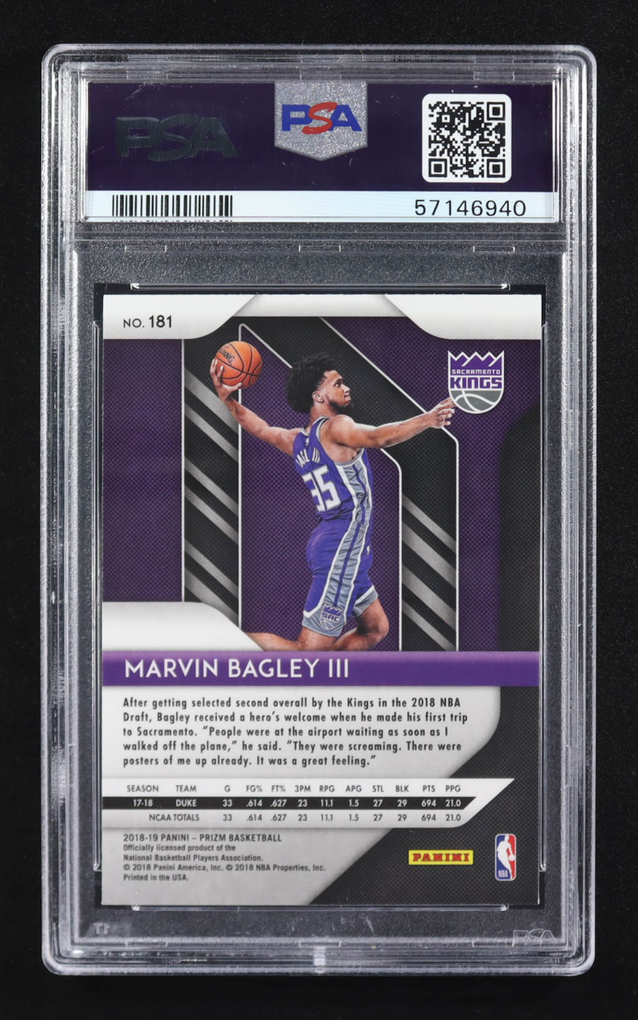 Marvin Bagley III 2018-19 Panini Prizm #181 RC (PSA 9) at PristineAuction.com Marvin Bagley III 2018-19 Panini Prizm #181 RC (PSA 9) at PristineAuction.com