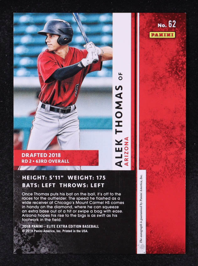 Alek Thomas 2018 Elite Extra Edition Autographs #62 RC at PristineAuction.com Alek Thomas 2018 Elite Extra Edition Autographs #62 RC at PristineAuction.com