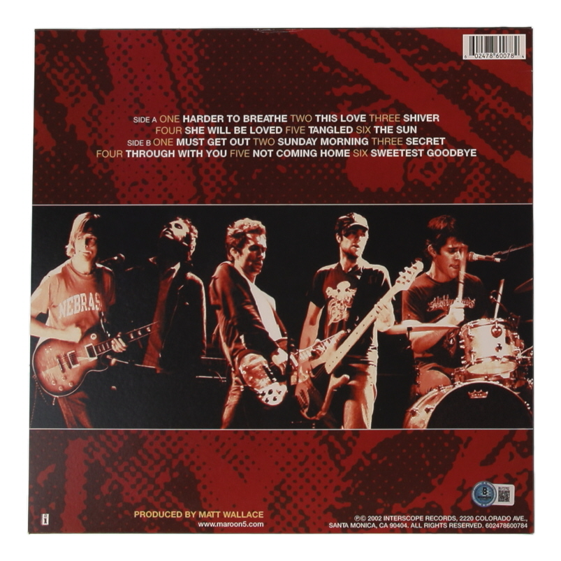 Adam Levine Signed Maroon 5 "Songs About Jane" Vinyl Record Album (Beckett) at PristineAuction.com Adam Levine Signed Maroon 5 "Songs About Jane" Vinyl Record Album (Beckett) at PristineAuction.com