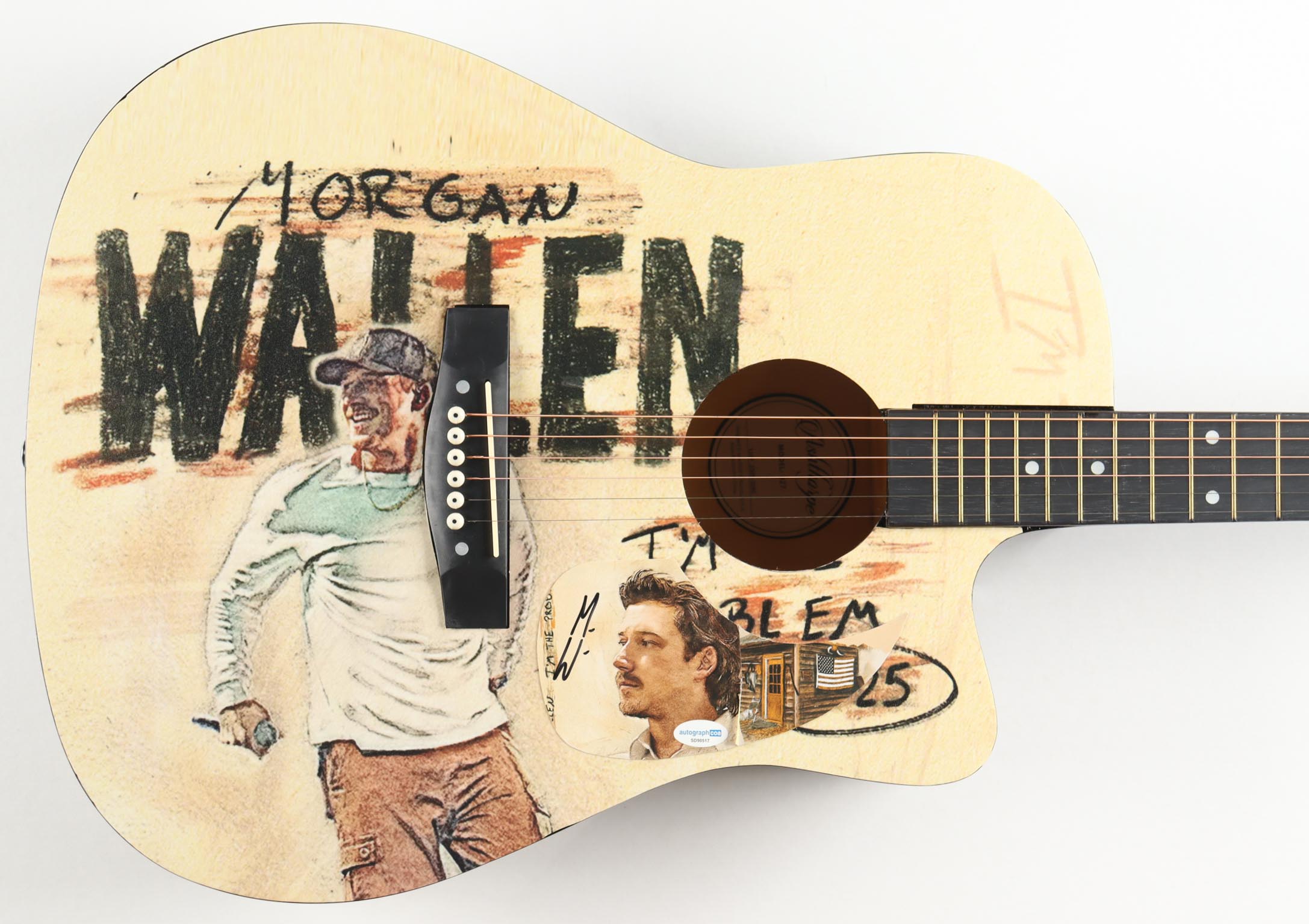 Morgan Wallen Guitar with Signed Custom Insert Pickguard (ACOA) at PristineAuction.com Morgan Wallen Guitar with Signed Custom Insert Pickguard (ACOA) at PristineAuction.com