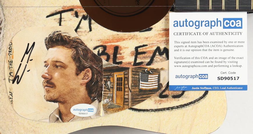 Morgan Wallen Guitar with Signed Custom Insert Pickguard (ACOA) at PristineAuction.com Morgan Wallen Guitar with Signed Custom Insert Pickguard (ACOA) at PristineAuction.com