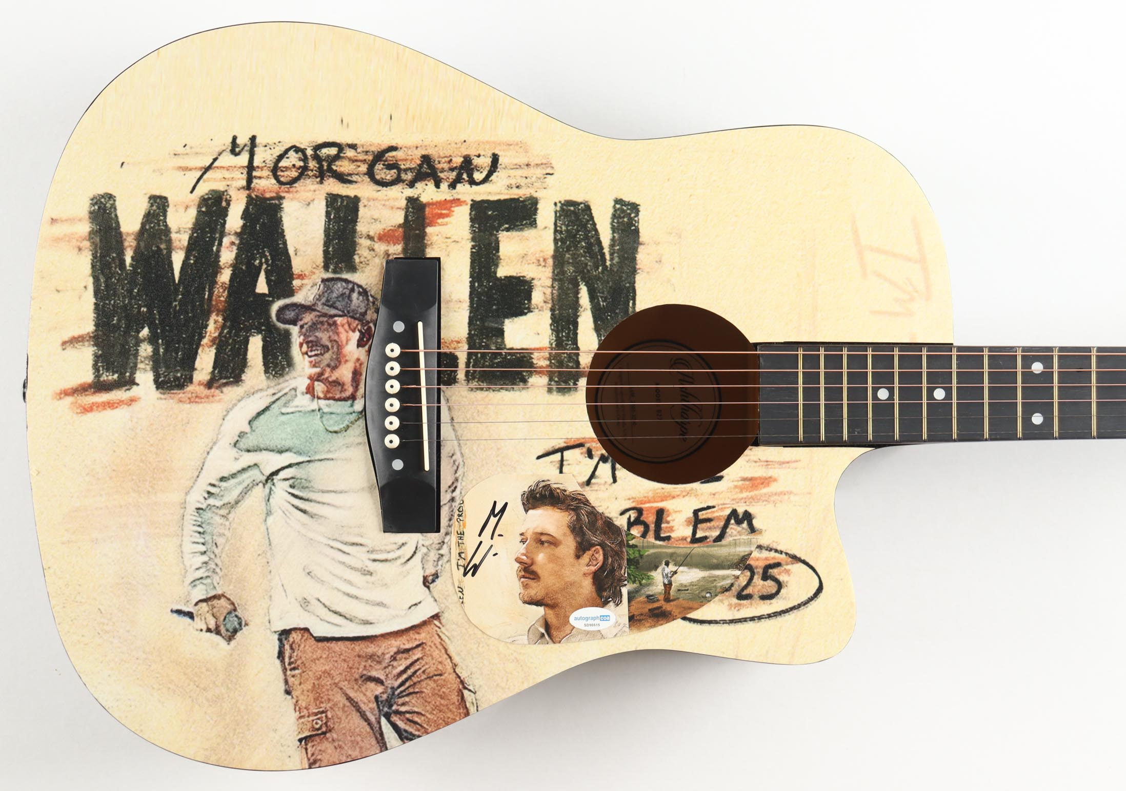 Morgan Wallen Guitar with Signed Custom Insert Pickguard (ACOA) at PristineAuction.com Morgan Wallen Guitar with Signed Custom Insert Pickguard (ACOA) at PristineAuction.com