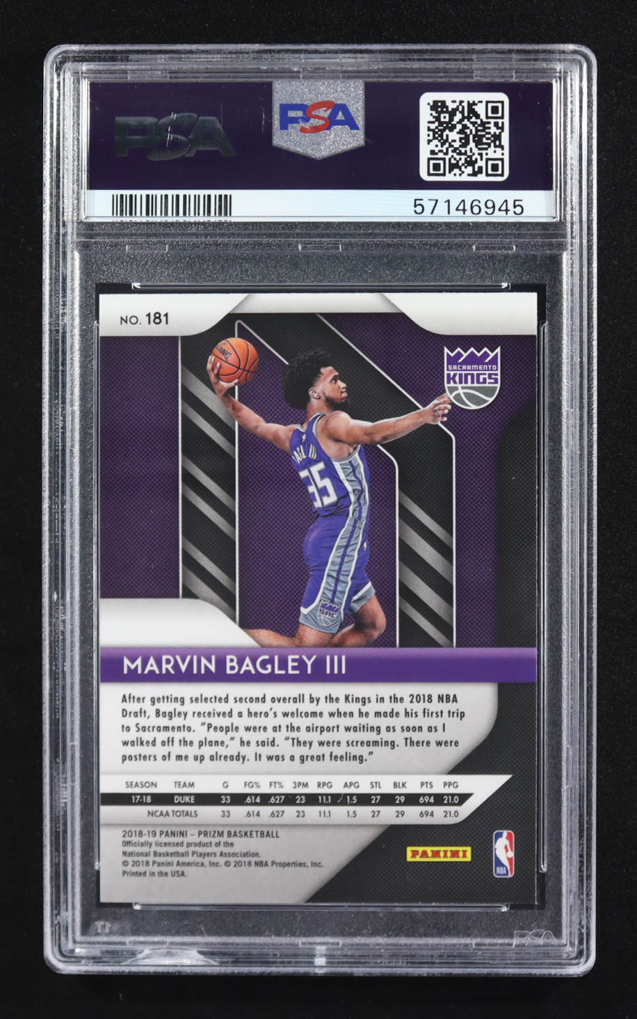 Marvin Bagley III 2018-19 Panini Prizm #181 RC (PSA 10) at PristineAuction.com Marvin Bagley III 2018-19 Panini Prizm #181 RC (PSA 10) at PristineAuction.com
