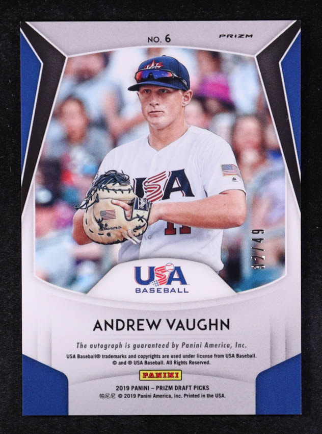 Andrew Vaughn 2019 Panini Prizm Draft Picks Autographs Prizms Hyper #6 #32/49 RC at PristineAuction.com Andrew Vaughn 2019 Panini Prizm Draft Picks Autographs Prizms Hyper #6 #32/49 RC at PristineAuction.com