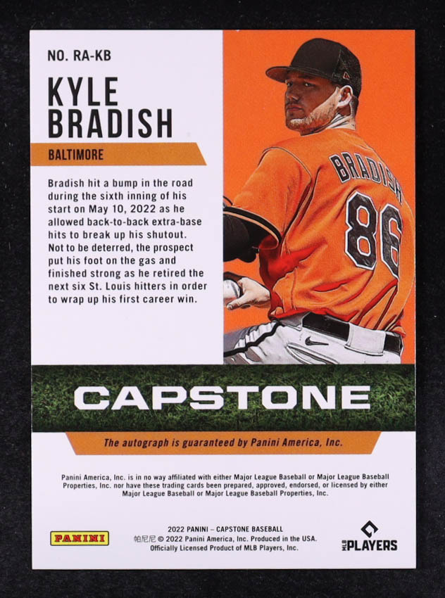 Kyle Bradish 2022 Panini Capstone Rookie Autographs #6 RC at PristineAuction.com Kyle Bradish 2022 Panini Capstone Rookie Autographs #6 RC at PristineAuction.com