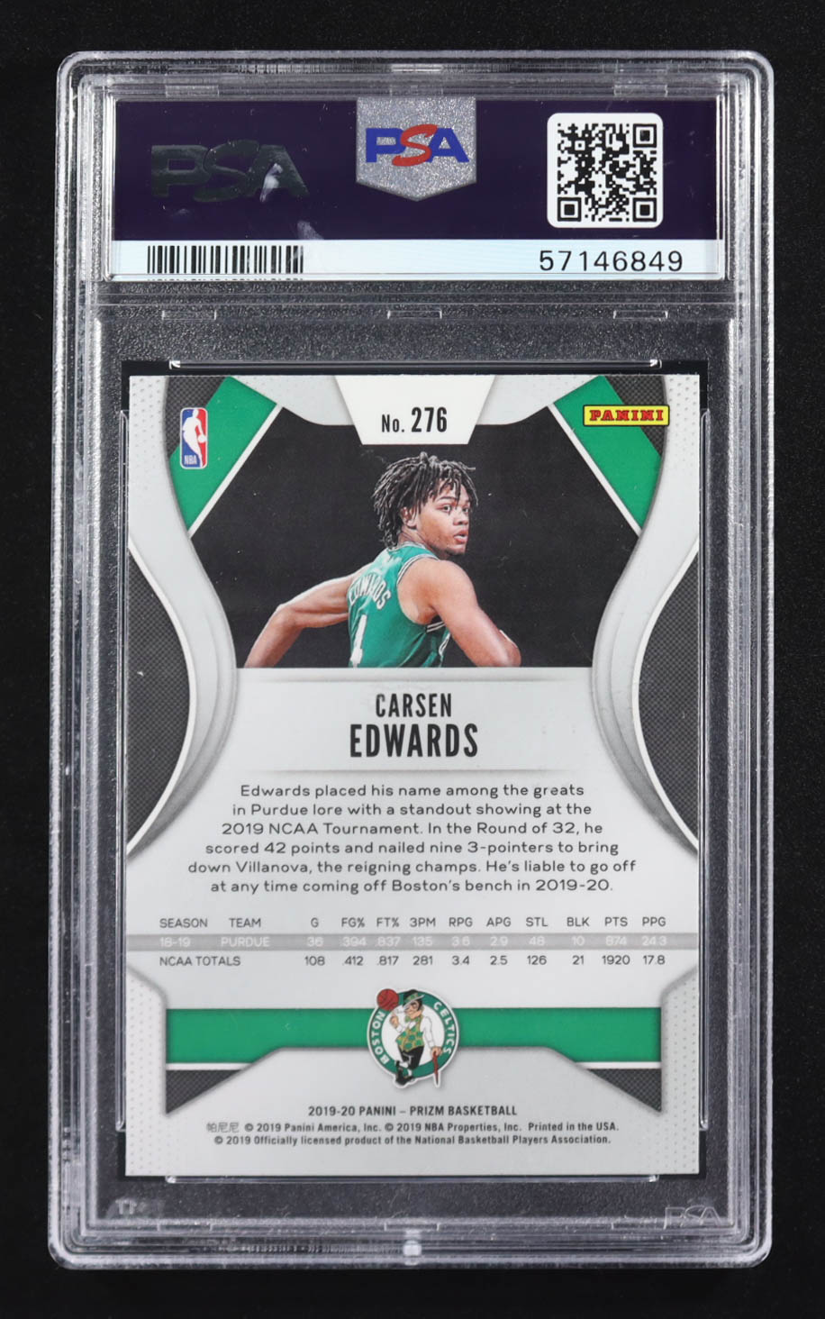 Carsen Edwards 2019-20 Panini Prizm #276 RC (PSA 9) at PristineAuction.com Carsen Edwards 2019-20 Panini Prizm #276 RC (PSA 9) at PristineAuction.com