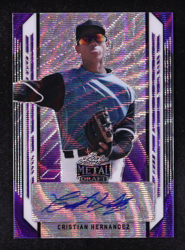 Cristian Hernandez 2021 Leaf Metal Draft Purple Shimmer Autographs #BACH2 #7/15 RC at PristineAuction.com Cristian Hernandez 2021 Leaf Metal Draft Purple Shimmer Autographs #BACH2 #7/15 RC at PristineAuction.com