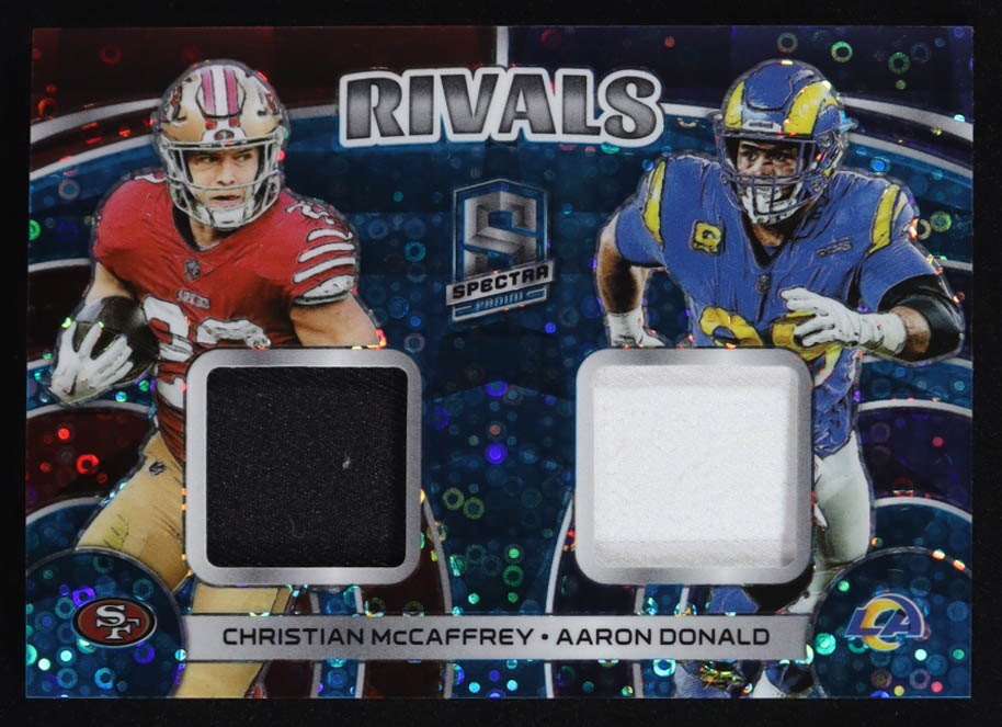 Christian McCaffrey / Aaron Donald 2023 Panini Spectra Rivals Materials Neon Blue #8 #23/60 at PristineAuction.com Christian McCaffrey / Aaron Donald 2023 Panini Spectra Rivals Materials Neon Blue #8 #23/60 at PristineAuction.com
