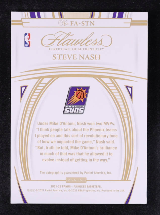 Steve Nash 2021-22 Panini Flawless Flawless Autographs Gold #39 #01/10 at PristineAuction.com Steve Nash 2021-22 Panini Flawless Flawless Autographs Gold #39 #01/10 at PristineAuction.com
