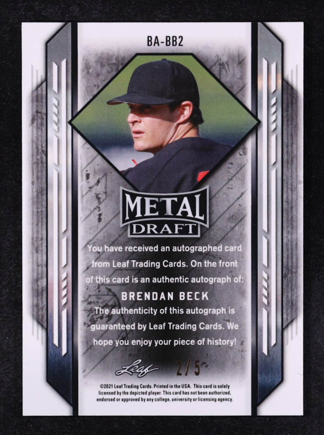 Brendan Beck 2021 Leaf Metal Draft RWB Shimmer Autographs #BABB2 #2/5 RC at PristineAuction.com Brendan Beck 2021 Leaf Metal Draft RWB Shimmer Autographs #BABB2 #2/5 RC at PristineAuction.com