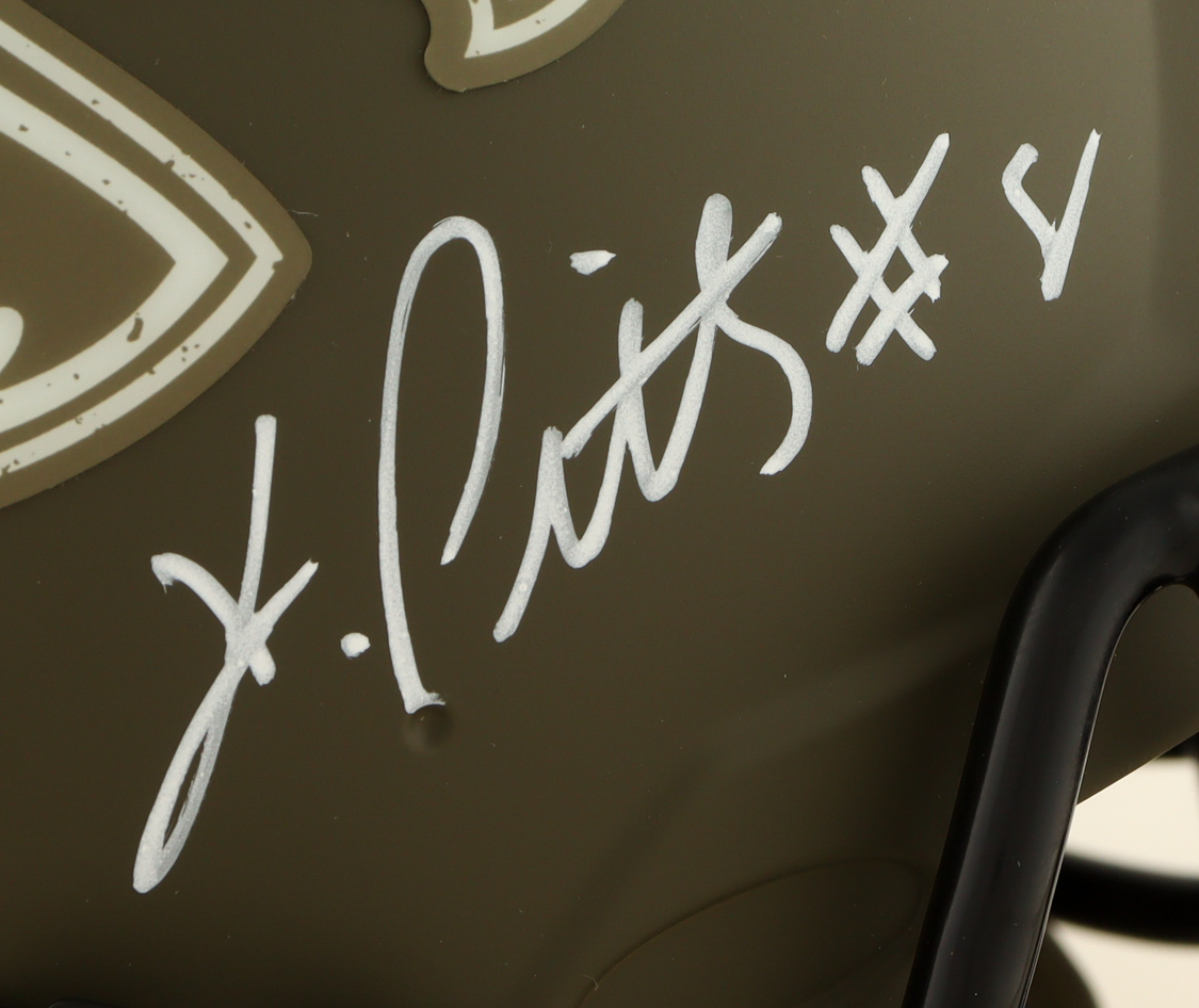 Kyle Pitts Signed Falcons Full-Size Authentic On-Field Salute to Service Alternate Speed Helmet (Beckett) at PristineAuction.com Kyle Pitts Signed Falcons Full-Size Authentic On-Field Salute to Service Alternate Speed Helmet (Beckett) at PristineAuction.com