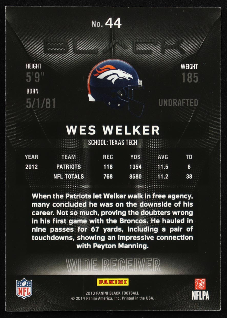 Wes Welker 2013 Panini Black #44 #217/399 at PristineAuction.com Wes Welker 2013 Panini Black #44 #217/399 at PristineAuction.com