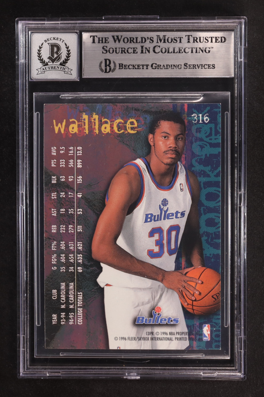 Rasheed Wallace Signed 1995-96 Fleer #316 RC (BGS Encapsulated) at PristineAuction.com Rasheed Wallace Signed 1995-96 Fleer #316 RC (BGS Encapsulated) at PristineAuction.com