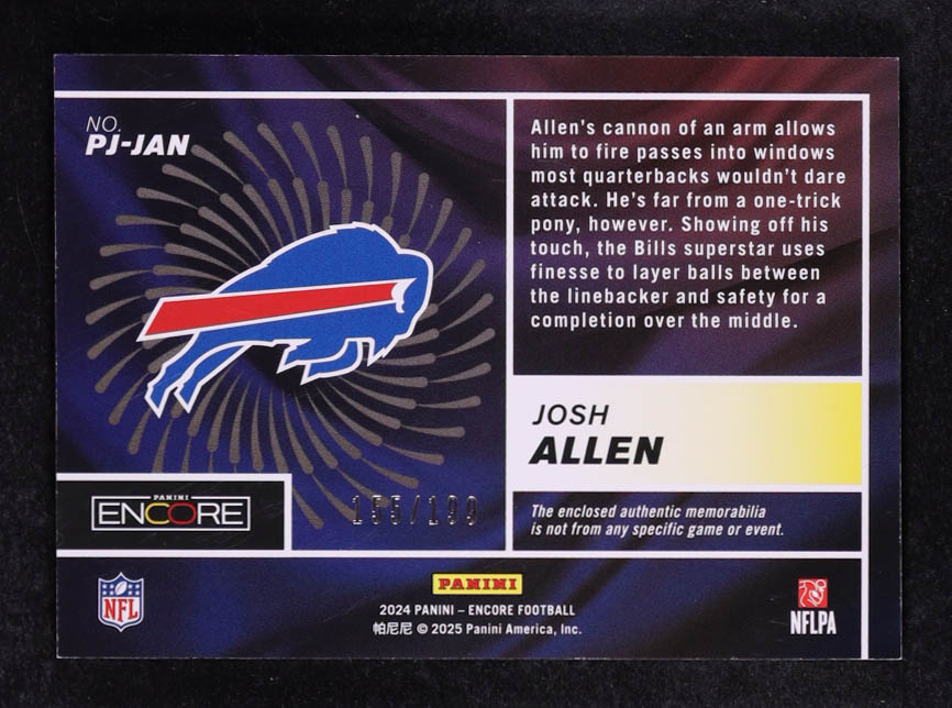 Josh Allen 2024 Panini Encore Pinnacle Jerseys #14 #155/199 at PristineAuction.com Josh Allen 2024 Panini Encore Pinnacle Jerseys #14 #155/199 at PristineAuction.com