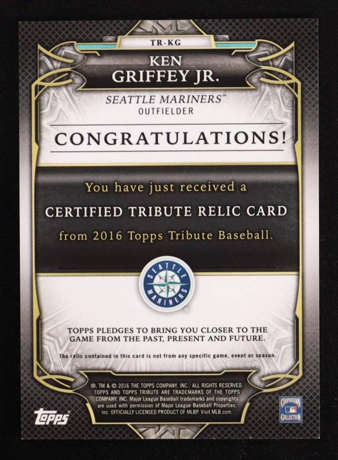 Ken Griffey Jr. 2016 Topps Tribute Relics Purple #TRKG #41/50 at PristineAuction.com Ken Griffey Jr. 2016 Topps Tribute Relics Purple #TRKG #41/50 at PristineAuction.com