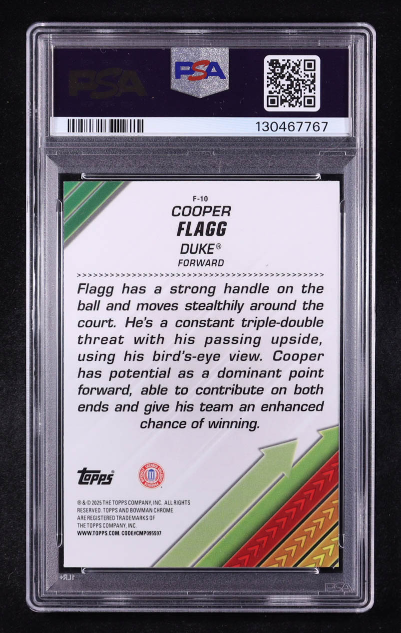 Cooper Flagg 2024-25 Bowman Chrome University Facilitators X-Fractors #F10 RC (PSA 10) at PristineAuction.com Cooper Flagg 2024-25 Bowman Chrome University Facilitators X-Fractors #F10 RC (PSA 10) at PristineAuction.com