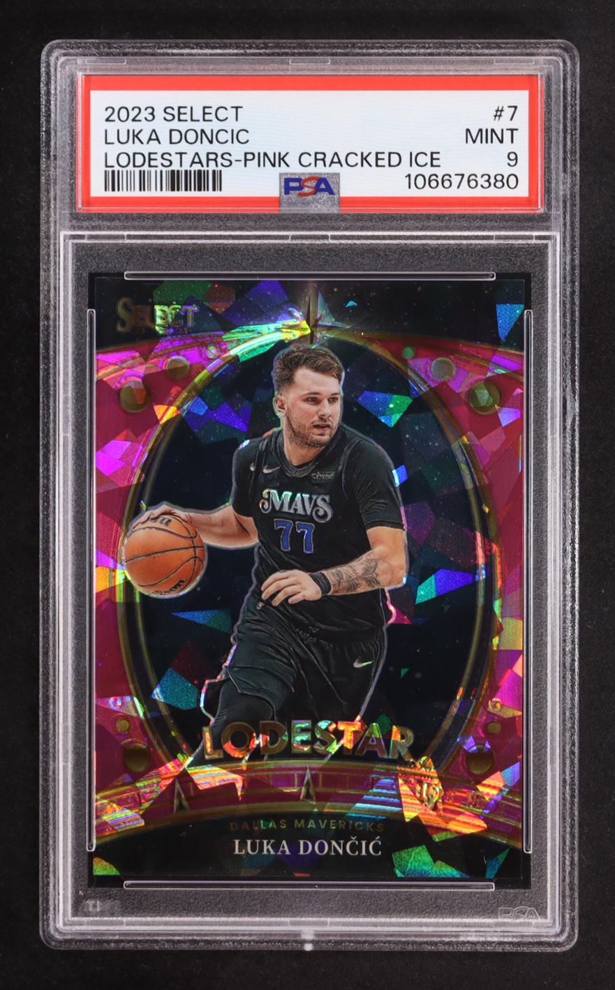Luka Doncic 2023-24 Select Lodestars Pink Cracked Ice Prizms #7 #98/99 (PSA 9) at PristineAuction.com Luka Doncic 2023-24 Select Lodestars Pink Cracked Ice Prizms #7 #98/99 (PSA 9) at PristineAuction.com