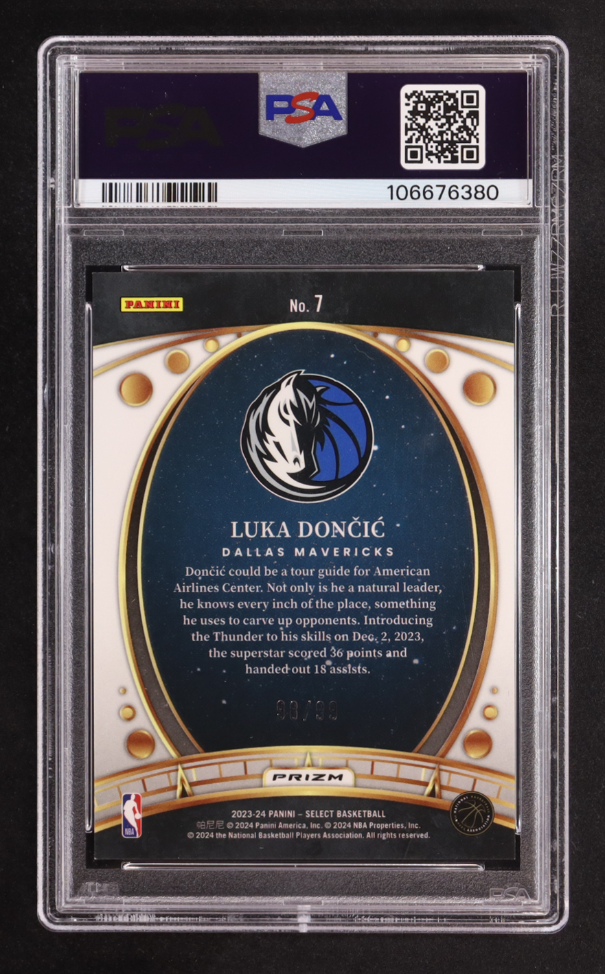 Luka Doncic 2023-24 Select Lodestars Pink Cracked Ice Prizms #7 #98/99 (PSA 9) at PristineAuction.com Luka Doncic 2023-24 Select Lodestars Pink Cracked Ice Prizms #7 #98/99 (PSA 9) at PristineAuction.com