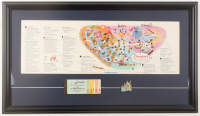 1963 Disneyland Custom Framed On-Site Park Map Display with Vintage Ticket Book & Castle Pin at PristineAuction.com