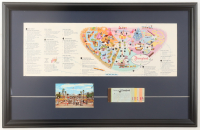 1963 Disneyland Custom Framed On-Site Park Map Display with Vintage Ticket Book & Postcard at PristineAuction.com