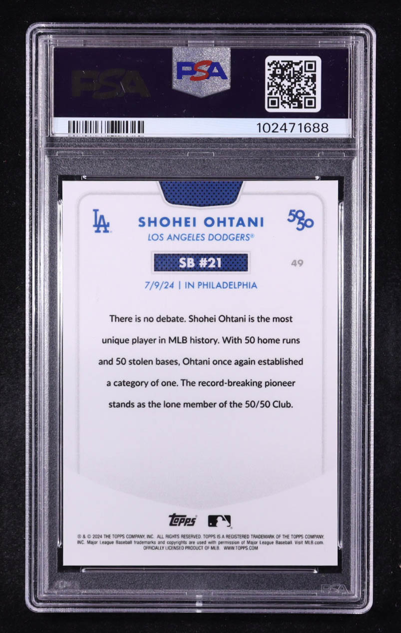 Shohei Ohtani 2024 Topps 50/50 Ohtani Chrome Blue Refractors #49 (PSA 9) at PristineAuction.com Shohei Ohtani 2024 Topps 50/50 Ohtani Chrome Blue Refractors #49 (PSA 9) at PristineAuction.com