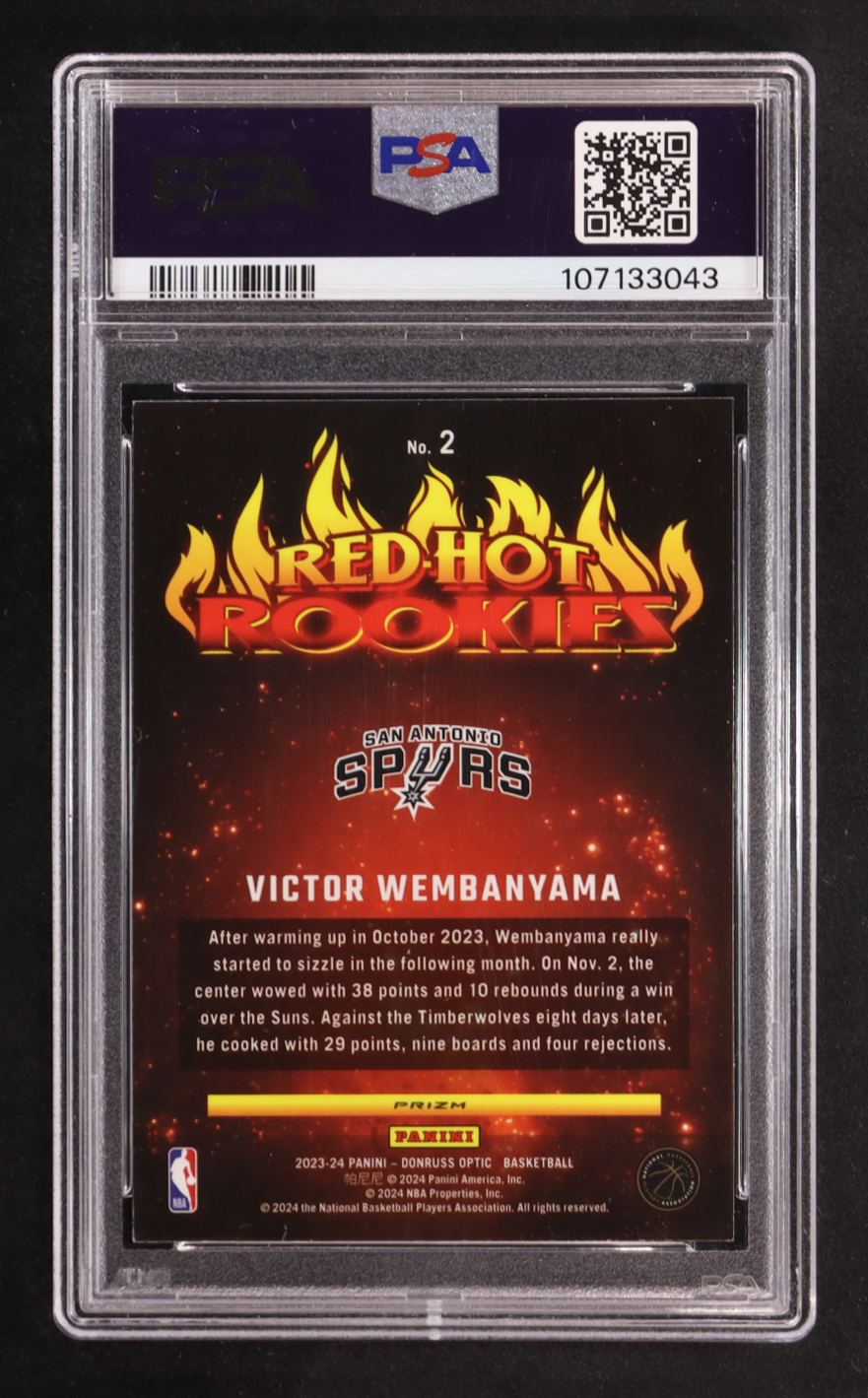 Victor Wembanyama 2023-24 Donruss Optic Red Hot Rookies Holo Fast Break #2 RC (PSA 9) at PristineAuction.com Victor Wembanyama 2023-24 Donruss Optic Red Hot Rookies Holo Fast Break #2 RC (PSA 9) at PristineAuction.com